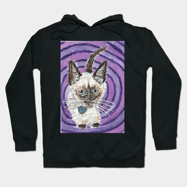 Baby Siamese kitten cat purple watercolor painting Hoodie by SamsArtworks